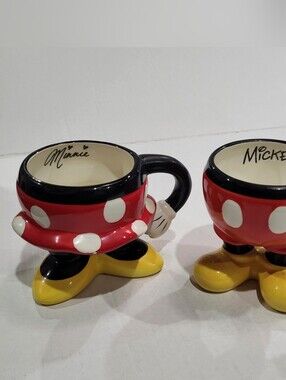 Pair Of Authentic Disney Park Mickey & Minnie Mouse Legs Coffee Mugs See Pics